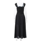 Square neck ruched backless cap sleeve solid maxi dress