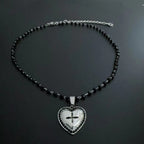 Heart cross beaded 2 pcs necklace  | Festival Outfits Women
