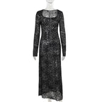 Long sleeve u neck lace slit maxi dress  | Festival Outfits Women