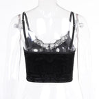 Velvet pattern eyelash lace v neck cami top
