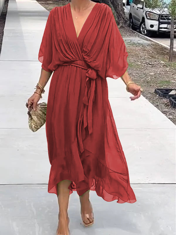 Nives Timeless Dress with V Neckline Chic Silhouette Collection