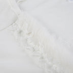Fluffy patchwork solid long sleeve self tie top