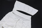 Solid irregular gloves off shoulder drawstring hollow out mini dress