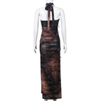 Halter tie dye high slit cross front maxi dress  | Festival Outfits Women
