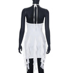 Ruffle halter solid cross front backless self tie mini dress