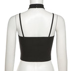 Heart neck zip halter crop top