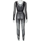 Hollow out solid fishnet long sleeve jumpsuit  | Festival Outfits Women