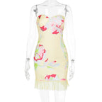 Mesh flower print sweetheart neck tube mini dress  | Festival Outfits Women
