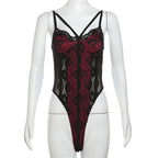 Patchwork v neck lace contrast bodysuit  | Festival Outfits Women