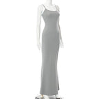 Sleeveless solid square neck mermaid hem cami maxi dress