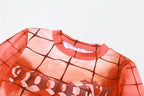 Plaid contrast body print long sleeve crewneck midi dress