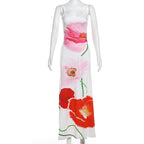 Flower print backless u neck cami maxi dress  | Festival Outfits Women