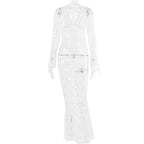 Lace see through long sleeve v neck solid maxi dress