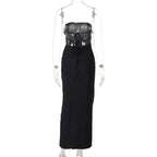Flower print knotted backless tube maxi dress  | Festival Outfits Women