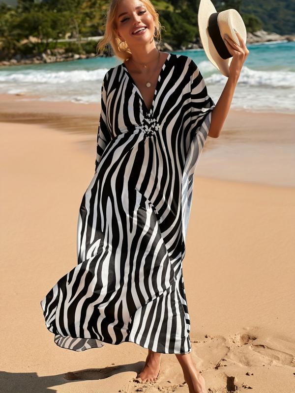 Kay Elevated Beach Dress with Zebra Print and V Neck Premium Wardrobe Essential