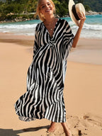 Kay Elevated Beach Dress with Zebra Print and V Neck Premium Wardrobe Essential