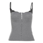 Ribbed lace hem button cami top  | Festival Outfits Women