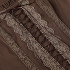 Lace up long flared sleeve ruched lace hem ruffle crop top