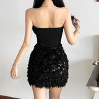 Sweetheart neck glitter mini dress  | Festival Outfits Women