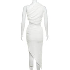 Irregular one shoulder sleeveless textured midi skirt set