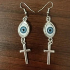 Blue eyes decor cross pendant drop earrings  | Festival Outfits Women