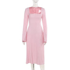 Long sleeve square neck textured midi dress  | Festival Outfits Women