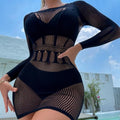 Long sleeve round neck net mini dress  | Festival Outfits Women