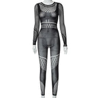Hollow out solid fishnet long sleeve jumpsuit  | Festival Outfits Women