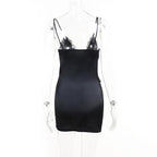 Lace patchwork corset solid v neck cami mini dress  | Festival Outfits Women