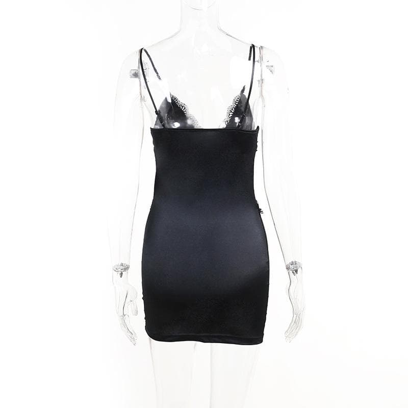 Lace patchwork corset solid v neck cami mini dress  | Festival Outfits Women
