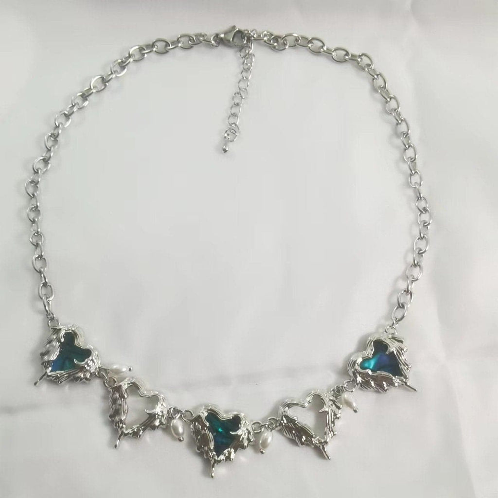 Blue rhinestone heart decor choker necklace  | Festival Outfits Women
