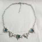 Blue rhinestone heart decor choker necklace  | Festival Outfits Women