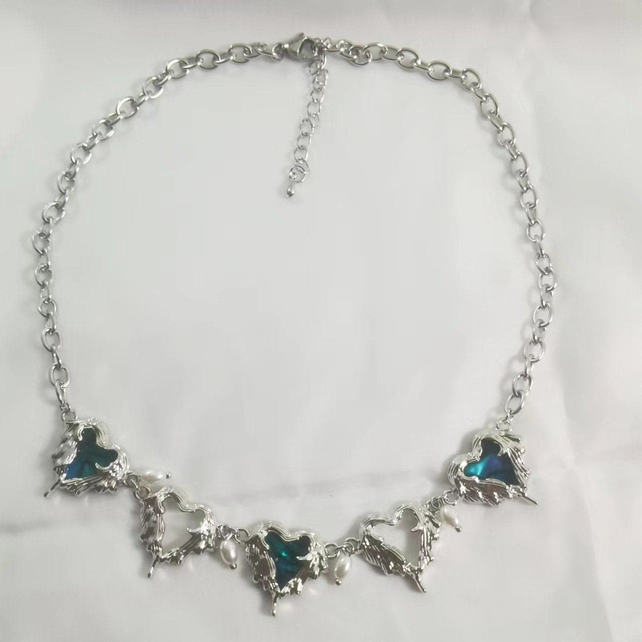 Blue rhinestone heart decor choker necklace  | Festival Outfits Women