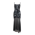 U neck skull print mesh backless cami maxi dress  | Festival Outfits Women