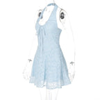 Halter textured knotted ruched button mini dress  | Festival Outfits Women