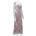 Long sleeve lace ruched shrug lace up 2 piece midi dress