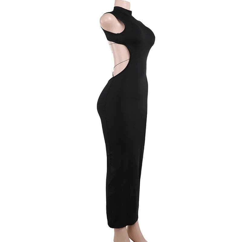 High neck o ring butterfly applique backless slit midi dress  | Festival Outfits Women