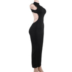 High neck o ring butterfly applique backless slit midi dress  | Festival Outfits Women