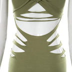 Round neck short sleeve hollow out solid dress