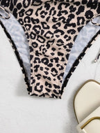 Leopard drawstring one shoulder irregular one piece swimwear