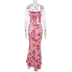 Cross back self tie flower print cami maxi dress  | Festival Outfits Women