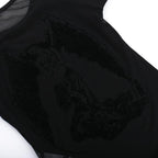 Short sleeve round neck print mesh top  | Festival Outfits Women