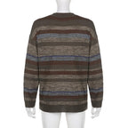 Knitted striped contrast long sleeve crewneck top