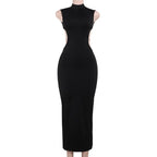 High neck o ring butterfly applique backless slit midi dress  | Festival Outfits Women