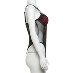 Patchwork v neck lace contrast bodysuit  | Festival Outfits Women