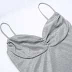 Solid ruched textured glitter tassels backless mini dress