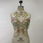 Butterfly embroidery metal chain halter top with choker  | Festival Outfits Women