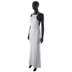 Ribbed halter self tie solid backless sleeveless maxi dress