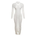 Textured long sleeve solid see through ruched maxi dress