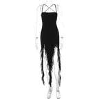 Ruffle cross back solid lace up cami maxi dress  | Festival Outfits Women